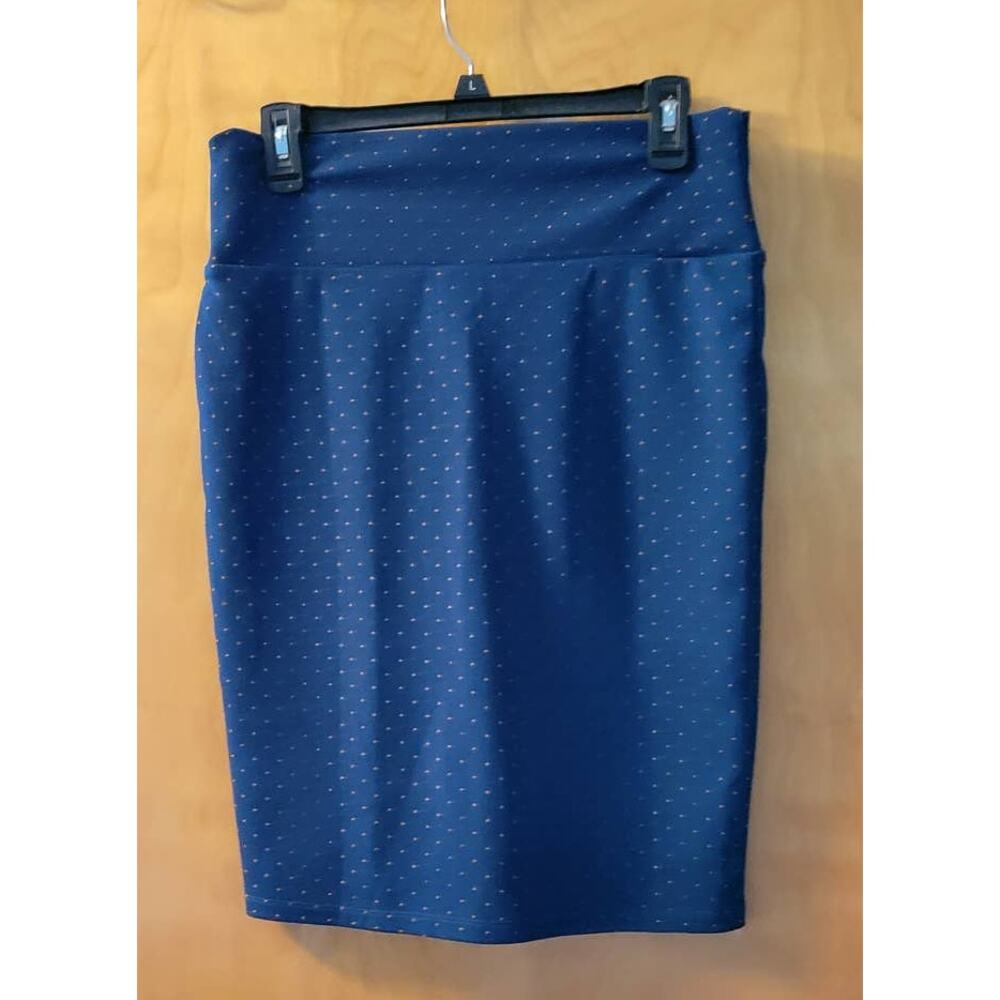 LuLaRoe Cassie Pencil Skirt Navy with Orange Dots